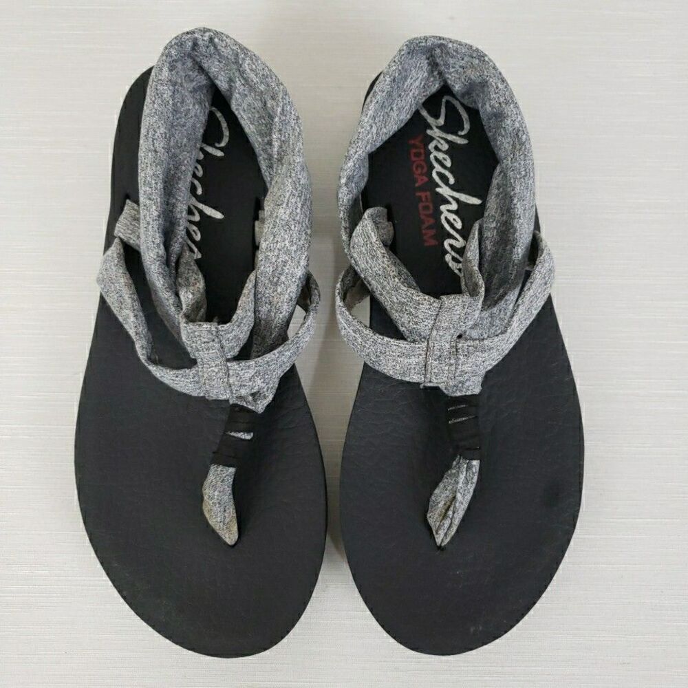 Skechers Yoga Foam Sandals Women 7 Grey Black Slingback Thong Summer Footwear - Picture 10 of 16